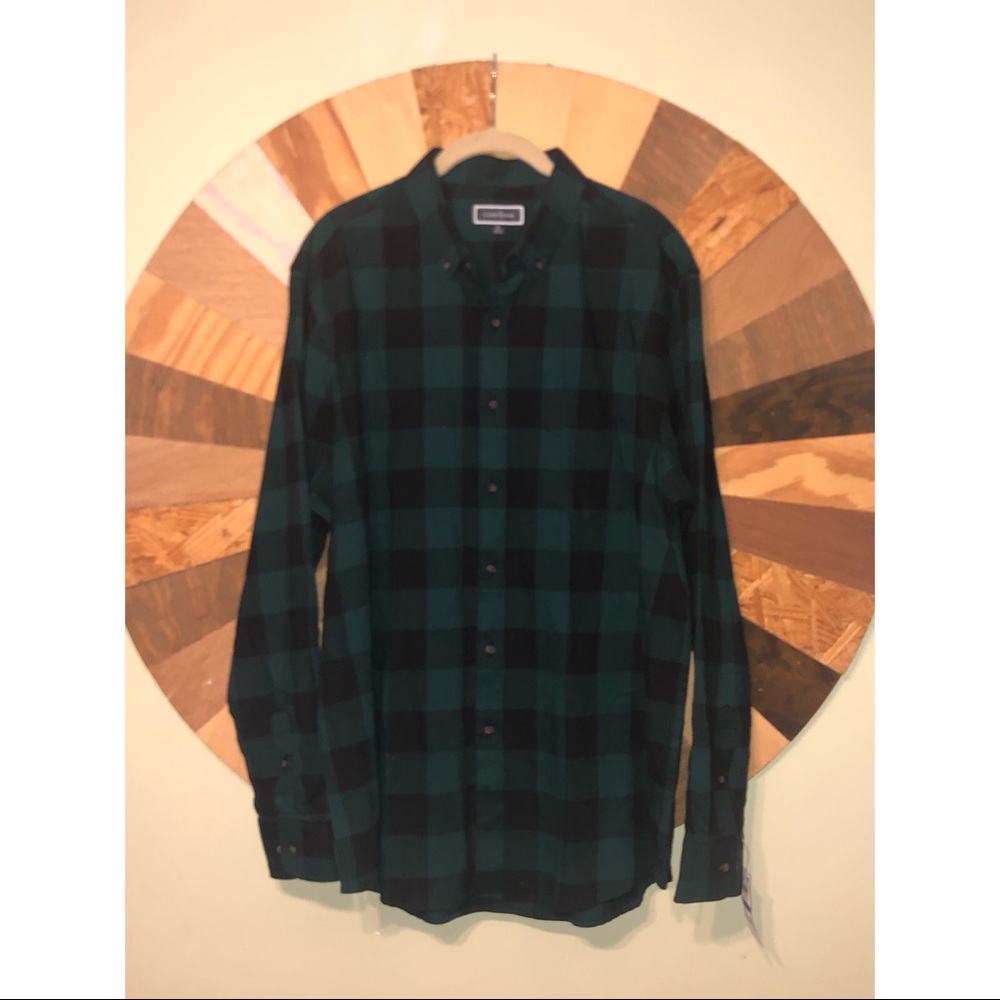 Light flannel green plaid check men’s shirt